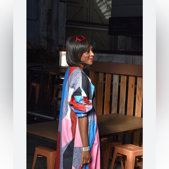 Multicolor Printed Geometric Funky Felt Coat Maxi Jacket Size M - Picture 11 of 11